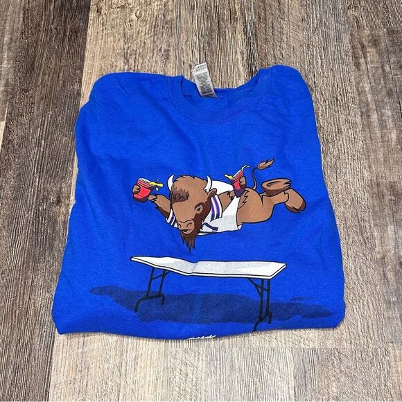 Buffalo Bills Breaking Tables Tailgate Graphic - Blue Long Sleeve, Size M - Picture 6 of 7